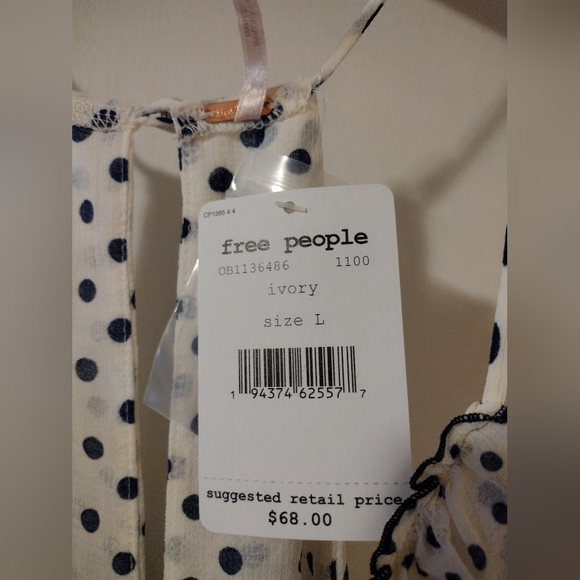 Free People Dance Till Dawn Polka Dot Ruffle Tank Top, L, NWT - Picture 3 of 7